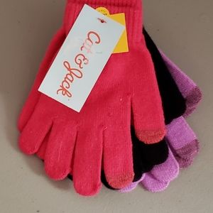3 PAIRS - Cat & Jack Girls' Tech-touch Gloves (3 pack)